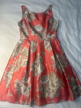Jessica Howard Coral and Beige Floral Fit & Flare Dress